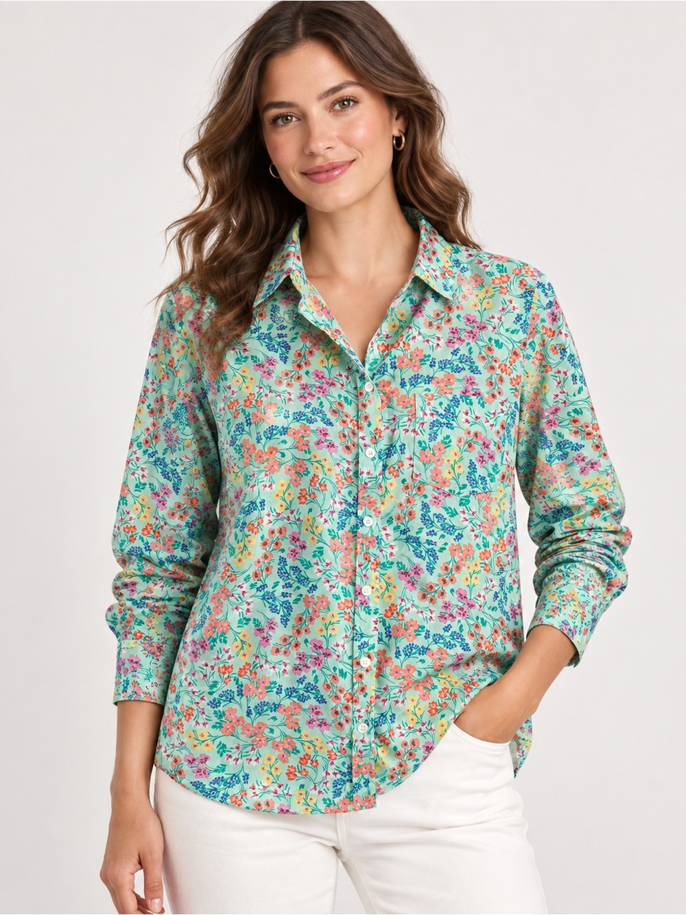 J. Crew Mint Green Floral Button-Down Shirt